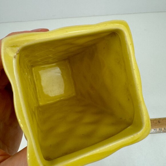 Small Vtg Yellow Rectangle Square Ceramic Planter Pot Diamond Shape Textured‎ - Picture 6 of 10